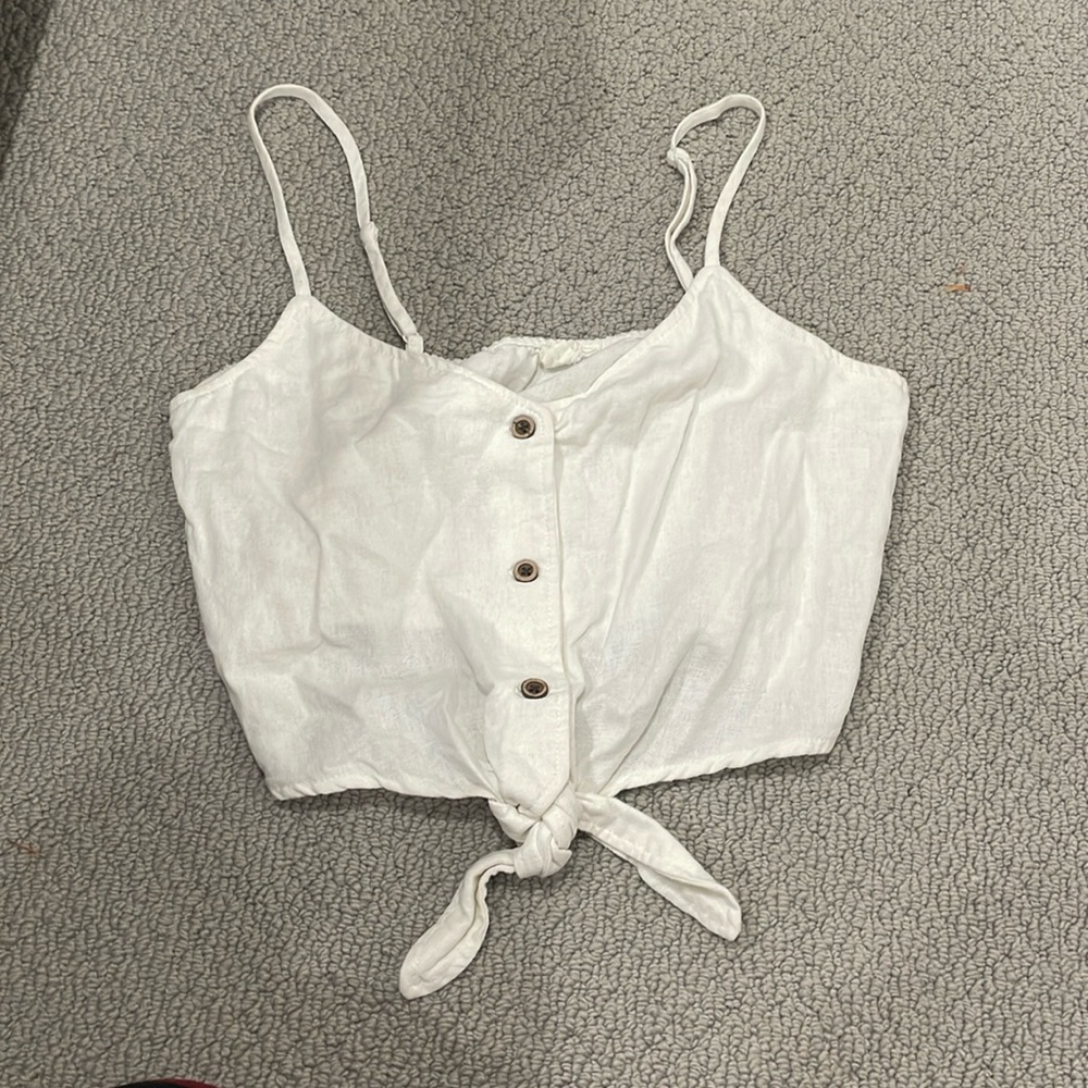 cute white tie front crop top